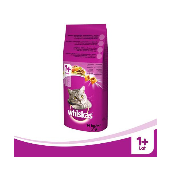 WHISKAS Karma Sucha Dla Kota 1+ Z Wołowiną 14kg