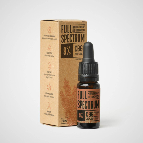  Cosma Cannabis Full Spectrum Niefiltrowany Olejek CBG 9% Dla Ludzi 10ml 