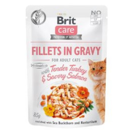 Brit Care Cat Pouches Fillets In Gravy With Tender Turkey &  Savory Salmon 85g